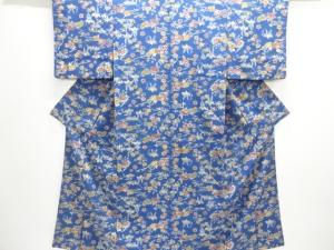 扇に草花模様小紋着物